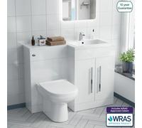 Nes Home Debra Bathroom White L-Shape Rh Basin Vanity Unit Btw Wc Toilet 1100mm