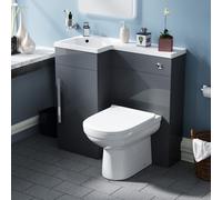 Nes Home Debra Flat Packed Compact 900mm Grey L-Shape Left Hand Vanity Unit and Toilet