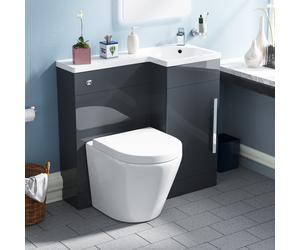 Nes Home Debra Flat Packed Compact 900mm Grey L-Shape Right Hand Vanity Unit, Rimless Toilet Set