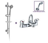 Nes Home Deck Mounted Bath Filler Shower Mixer Slider Rail With Handset Kit