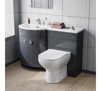 Nes Home Dene 1100mm Left Hand Grey Basin Combination Vanity Unit, Wc Unit, Back To Wall Toilet
