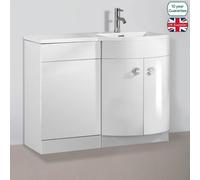 Nes Home Dene Bathroom 1100 mm D Shape White Basin Vanity Wc Unit Cabinet Right Hand