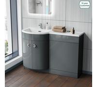 Nes Home Dene Bathroom Basin Sink Grey Vanity Wc Unit Furniture Cabinet Lh 1100mm