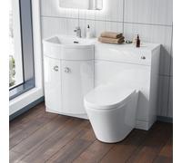 Nes Home Dene Lh 1100mm Vanity Basin Unit White & Ellis Back To Wall Toilet White