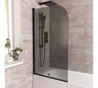 Nes Home Denver 800mm Curved Bath Screen Matt Black Profile Grey Tinted Glass Reversible