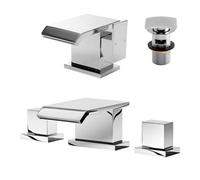 Nes Home Devon Waterfall Bath Filler Mixer, Basin Tap & Waste Chrome