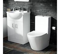 Nes Home Dyon 550mm Floorstanding Basin Vanity Unit White & Rimless Close Coupled Toilet