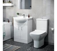 Nes Home Dyon 550mm Floorstanding Basin Vanity Unit White & Rimless Close Coupled Toilet White