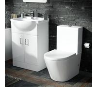 Dyon 550mm Floorstanding Vanity Basin Unit Close Coupled WC Rimless Toilet White