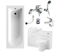 Nes Home Ellen 1700mm Bath, Wc Unit, Back To Wall Toilet, Vanity Basin Unit, Mono And Bath Mixer Taps & Wastes White