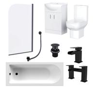 Nes Home Ellen 1700mm Bath With Screen Vanity Unit & Close Coupled Toilet Tap Set