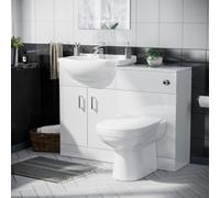 Nes Home Ellen 550mm Flat Pack Vanity Basin Unit, Wc Unit, Cistern & Elso Back To Wall Toilet White