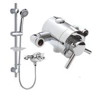 Nes Home Emso Round Exposed Chrome Thermostatic Shower Valve, Slider Rail & Handset Kit