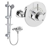 Nes Home Emso Round Exposed Or Concealed Thermostatic Shower Valve Slider Rail Handset Kit in Silver Nes Home Silver