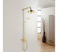 Nes Home Enora Traditional Exposed Thermostatic Valve, Riser Rail & Round Handset Gold