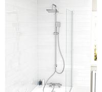 Nes Home Exposed Square Shower Thermostatic Mixer Tap, Handset & Riser Rail Kit