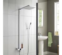 Nes Home Exposed Thermostatic Bar Valve With Ultra Thin Chrome Brass Square Head Cool Touch Shower Set