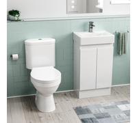Nes Home Flat Pack 450mm White Basin Vanity & Close Coupled Toilet Set