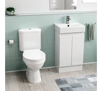 Nes Home Flat Pack 450mm White Overflow Basin Vanity & Close Coupled Toilet