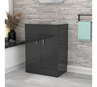 Nes Home Flat Pack 600mm Vanity Unit Cabinet With Worktop Dark Grey