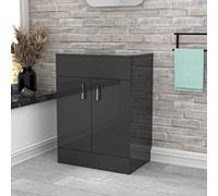 Nes Home Flat Pack 600mm Vanity Unit Cabinet With Worktop Dark Grey
