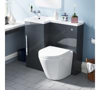 Nes Home Flat Packed Compact 900mm Grey L-Shape Left Hand Vanity Unit, Rimless Toilet Set