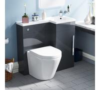 Nes Home Flat Packed Compact 900mm Grey L-Shape Right Hand Vanity Unit, Rimless Toilet Set