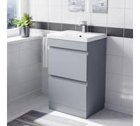 Nes Home Floorstanding Matte Grey 500mm Pvc 2 Drawers Vanity Unit & Basin Sink