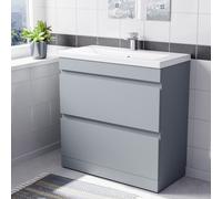 Nes Home Floorstanding Matte Grey 800mm Pvc 2 Drawers Vanity Unit & Basin Sink