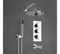 Nes Home Flora 3 Dial 3 Way Round Set - Shower Head, Handset & Bath Filler Spout in Silver Nes Home Silver