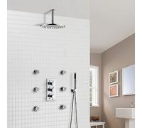 Nes Home Flora 3 way 3 dial Round Concealed Thermostatic Mixer Valve, Body Jets, Shower head & handheld in Silver Nes Home Silver