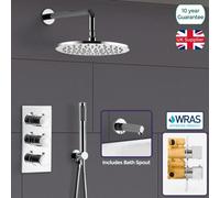 Nes Home Flora 3 Way Round Concealed Thermostatic Mixer Valve Hand Shower Bath Filler