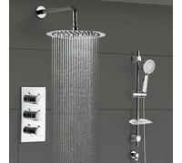 Nes Home Flora Chrome Round 3 Way Concealed Thermostatic Shower Mixer Set - Slider Rail, Shower Head, Handset & Bath Filler Spout in Silver Nes Home Silver