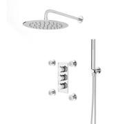 Nes Home Flora Round 3 Way Concealed Thermostatic Shower Mixer Valve,head, Handset, Body Jets Chrome