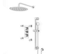 Nes Home Flora Round 3 Way Concealed Thermostatic Shower Mixer Valve,head, Handset, Slider Rail Kit, Body Jets Set Chrome