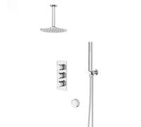 Nes Home Flora Round 3 Way Concealed Thermostatic Shower Mixer Valve, Shower Head, Arm, Handset, Bath Filler Set Chrome