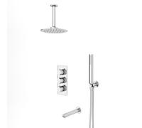 Nes Home Flora Round 3 Way Concealed Thermostatic Shower Mixer Valve, Shower Head, Arm, Handset, Bath Spout Set Chrome