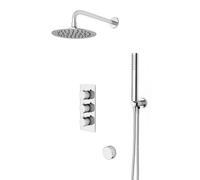 Nes Home Flora Round 3 Way Concealed Thermostatic Shower Mixer Valve, Shower Head, Handset, Bath Filler Set Chrome