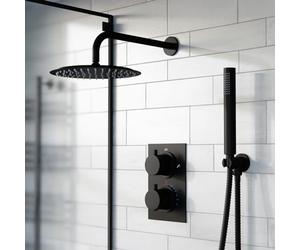 Nes Home Folke 2 Dial 2 Way Round Concealed Thermostatic Shower Mixer Valve, Shower Head, and Handset Matte Black