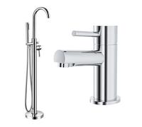 Nes Home Freestanding Bath Shower Mixer & Basin Sink Mono Tap Chrome