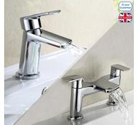 Nes Home Galaxy Basin Mixer, Bath Filler Tap & Basin Waste Chrome