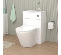 Nes Home Gloss White 500mm Back to Wall WC Unit & Rimless Back to Wall Toilet