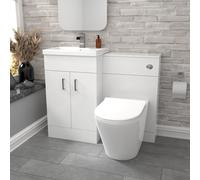 Nes Home Gloss White Vanity Basin Cabinet, WC Unit & Rimless Toilet
