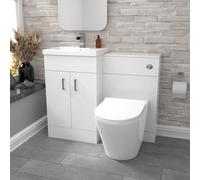 Nes Home Gloss White Vanity Basin Cabinet, Wc Unit & Rimless Toilet