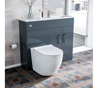 Nes Home Grey 1000mm Freestanding Grey Slimline Vanity Basin, Wc Unit & Btw Toilet