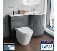 Nes Home Grey 1100 mm Bathroom Rh Basin Vanity Unit And Btw Wc Toilet Storage Dene