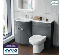 Nes Home Grey 1100 mm P-Shape LH Basin Vanity Unit + Toilet Bathroom Furniture