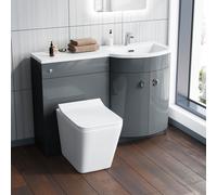 Nes Home Grey 1100 mm RH Vanity Unit and Back To Wall WC Toilet Bathroom