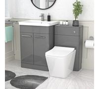 Nes Home Grey 1100mm Freestanding Basin Cabinet, Wc Unit And Square Btw Toilet