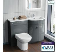 Nes Home Grey 1100mm RH Basin Sink Vanity Unit Back To Wall WC Toilet